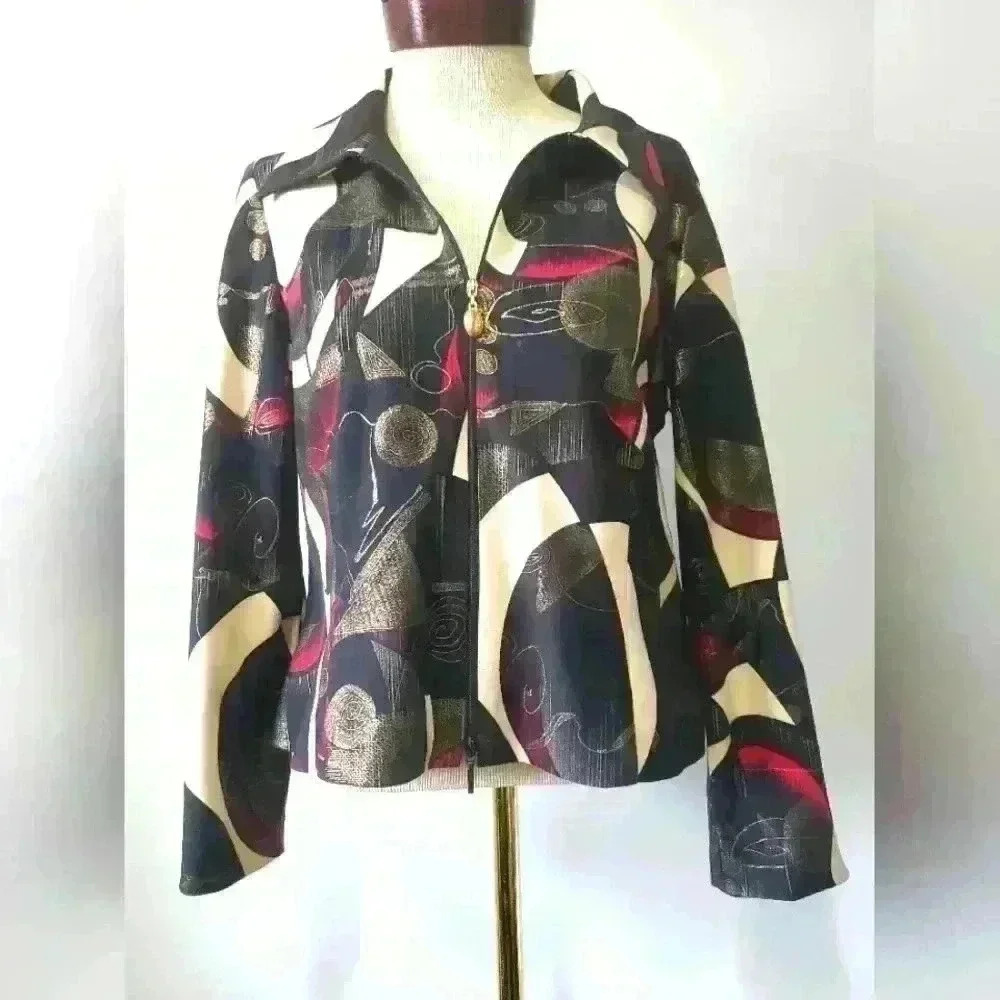 JOSEPH  RIBKOFF vimtage abstract lightweight collared jacket. Size 14.